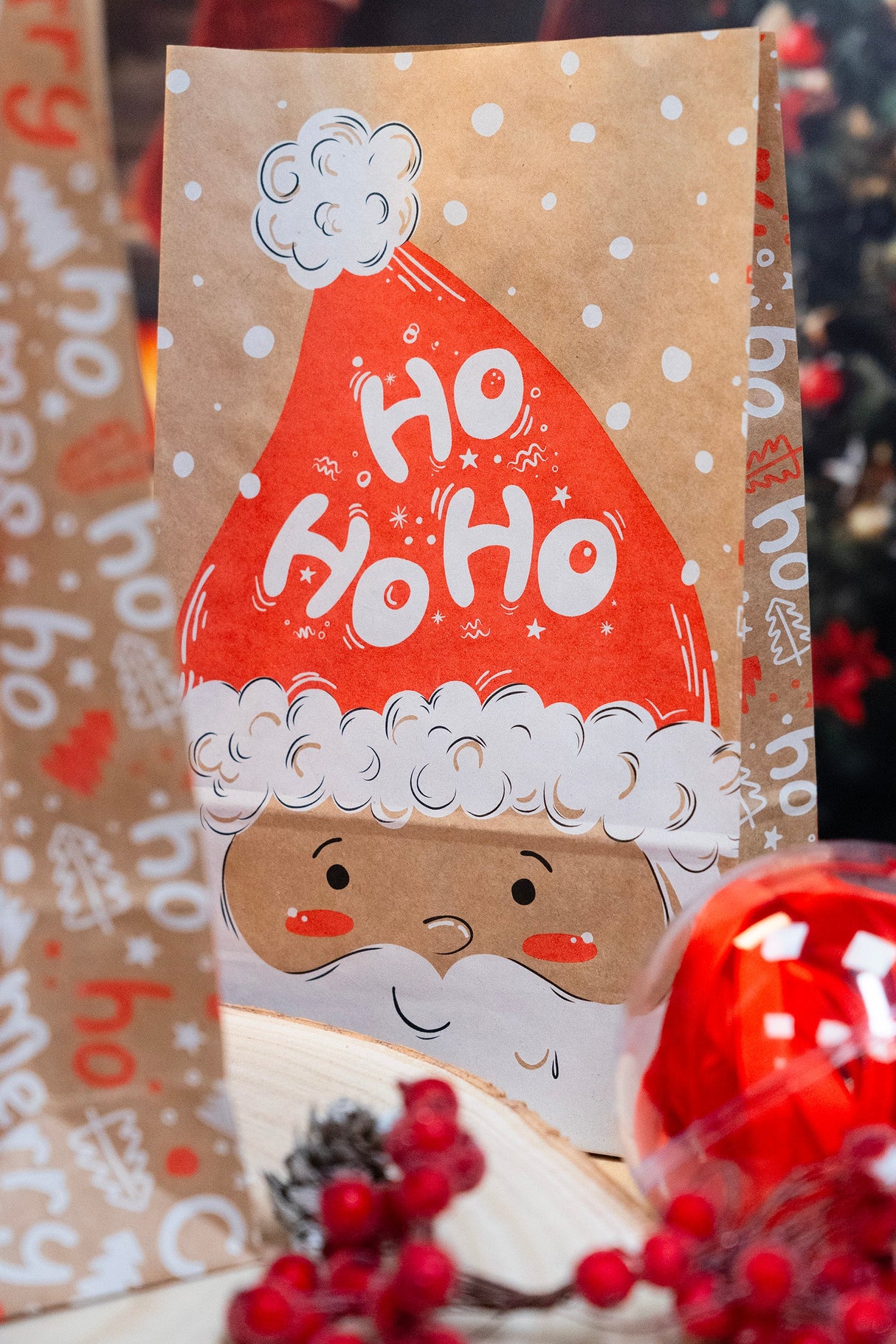 Braune Papiertüte, 160x80x270mm, Weihnachtsmann, 25 Stk.