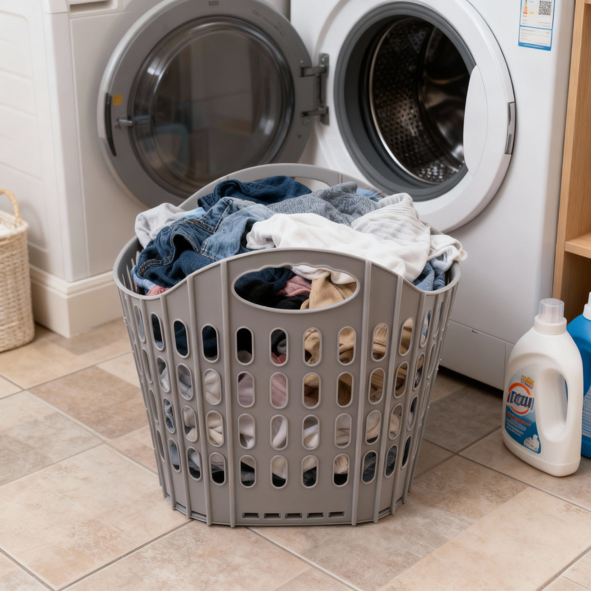 Faltbarer Wäschekorb aus Kunststoff mit Griffen