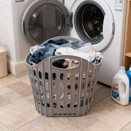 Faltbarer Wäschekorb aus Kunststoff mit Griffen