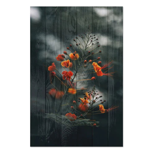 Wanddeko Holz - Little Orange Flowers