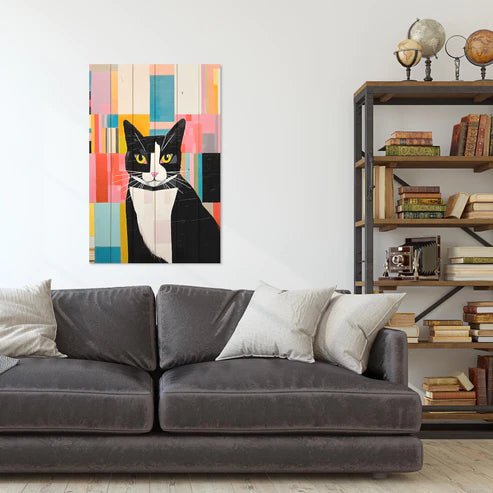 Wanddeko Holz - Mosaic Cat