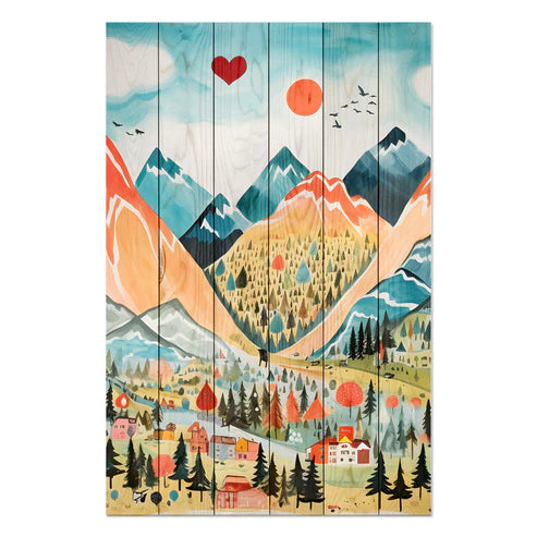 Wanddeko Holz - Mountains Pastel Watercolor