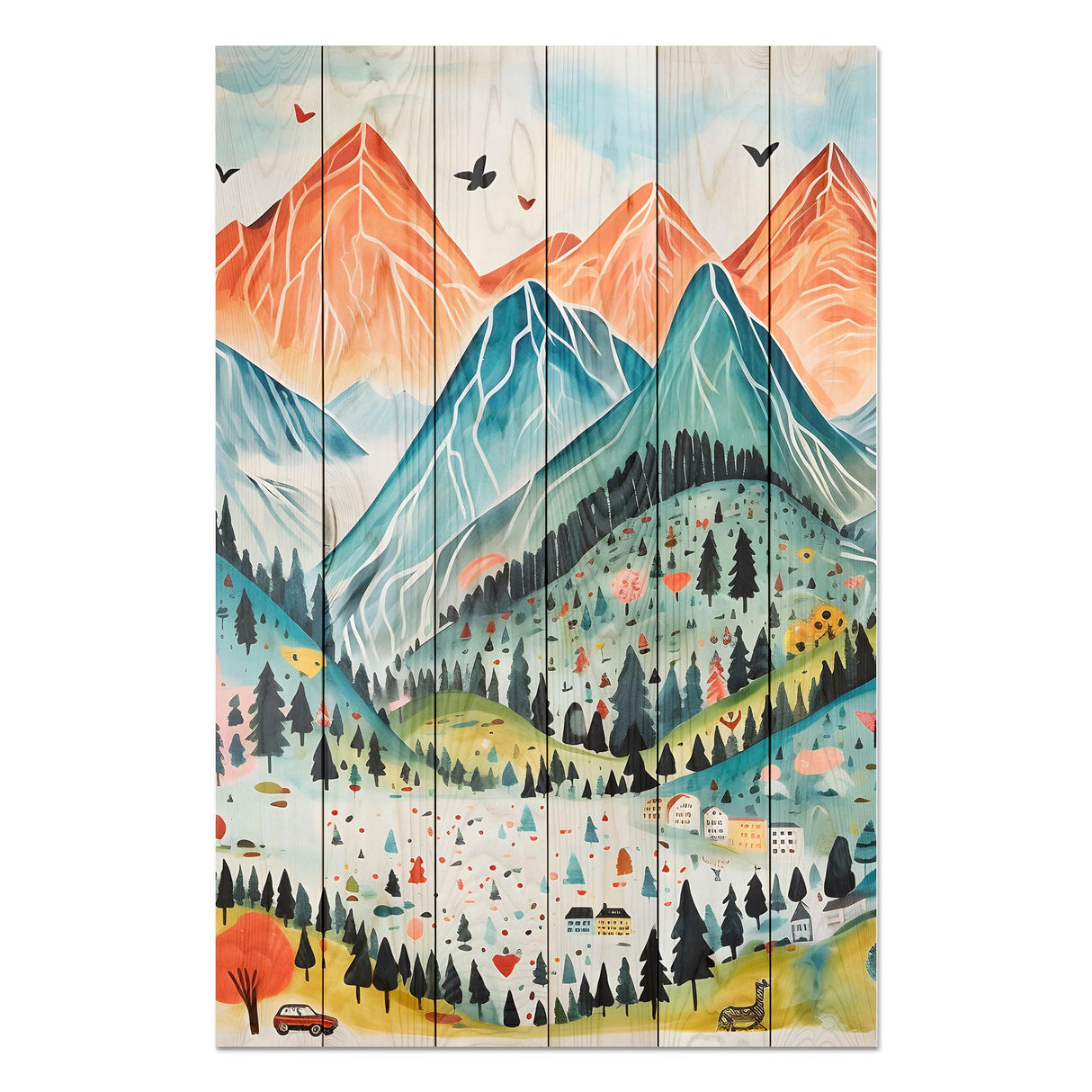 Wanddeko Holz - Mountains Watercolor