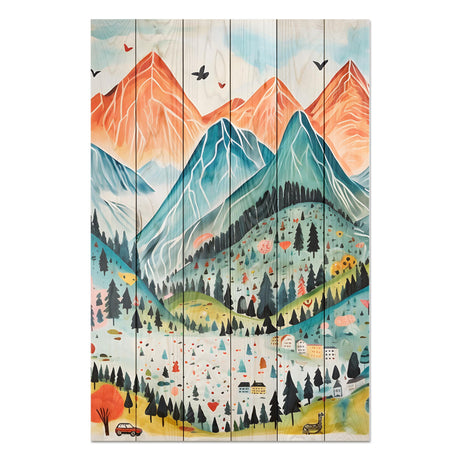 Wanddeko Holz - Mountains Watercolor