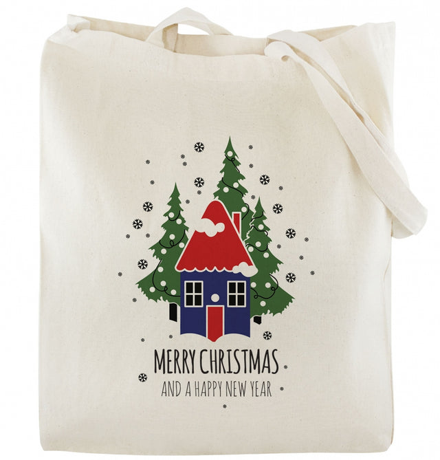 Weihnachten Baumwolltasche MERRY CHRISTMAS Haus