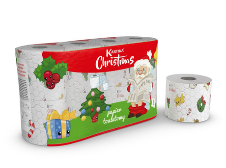Weihnachts-Toilettenpapier 3-lagig, 8 Rollen, Weihnachtsmann-Kartika-Muster