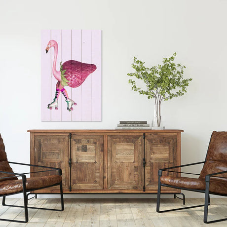 Wanddeko Holz -Pink Flamingo with Strawberry