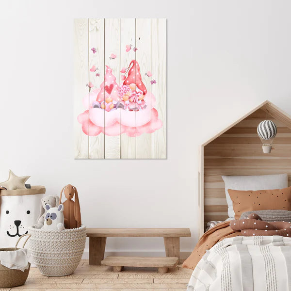 Wanddeko Holz - Pink Gnome Couple