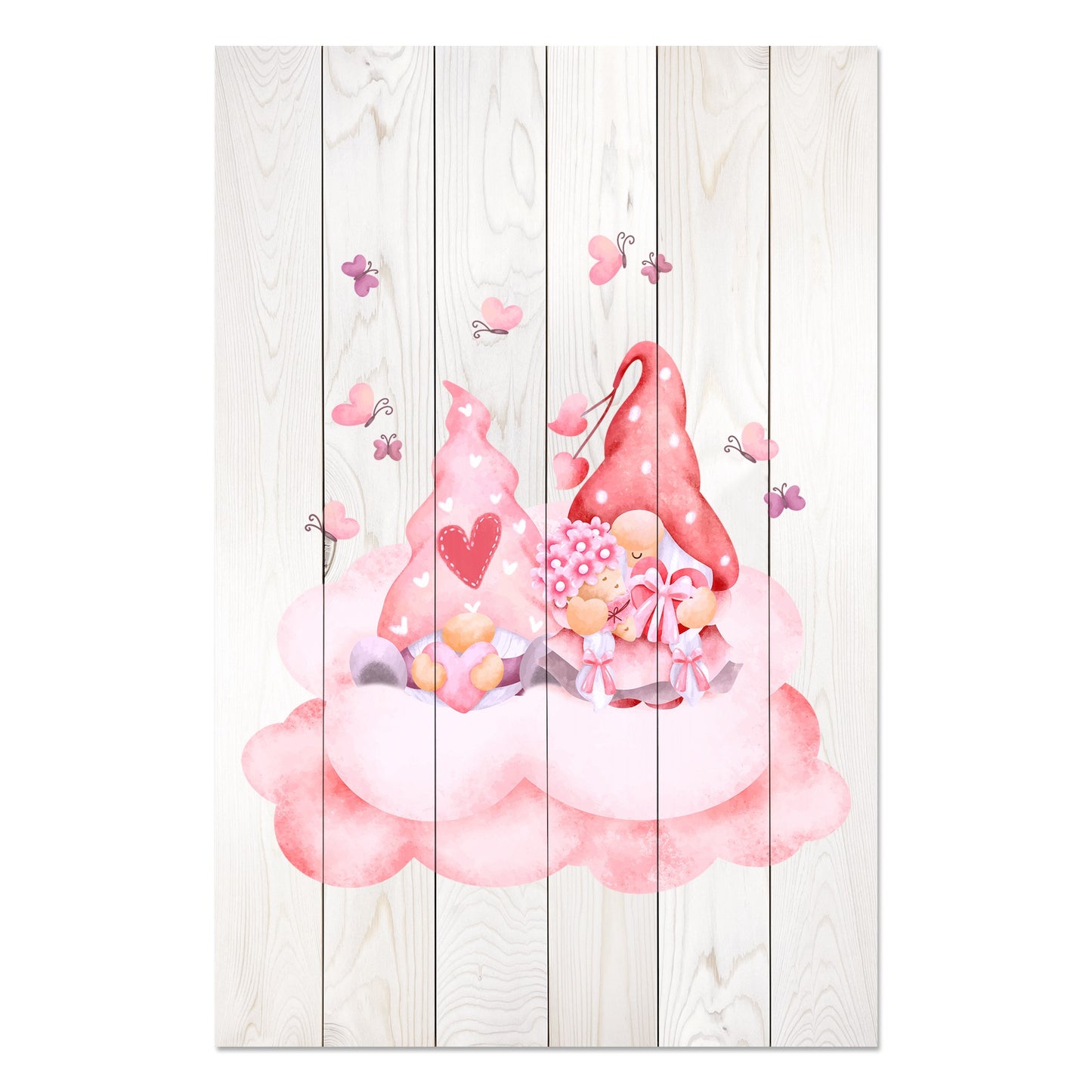 Wanddeko Holz - Pink Gnome Couple