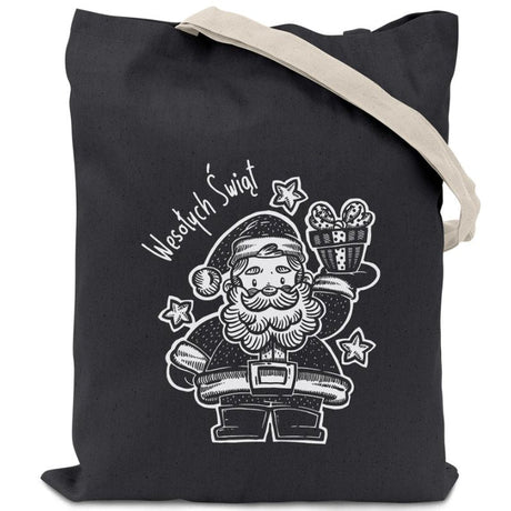 Baumwolltasche 380x420mm dunkelgrau Weihnachtsmann