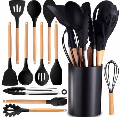 Schwarze Set von Küchenutensilien 12 PCs.