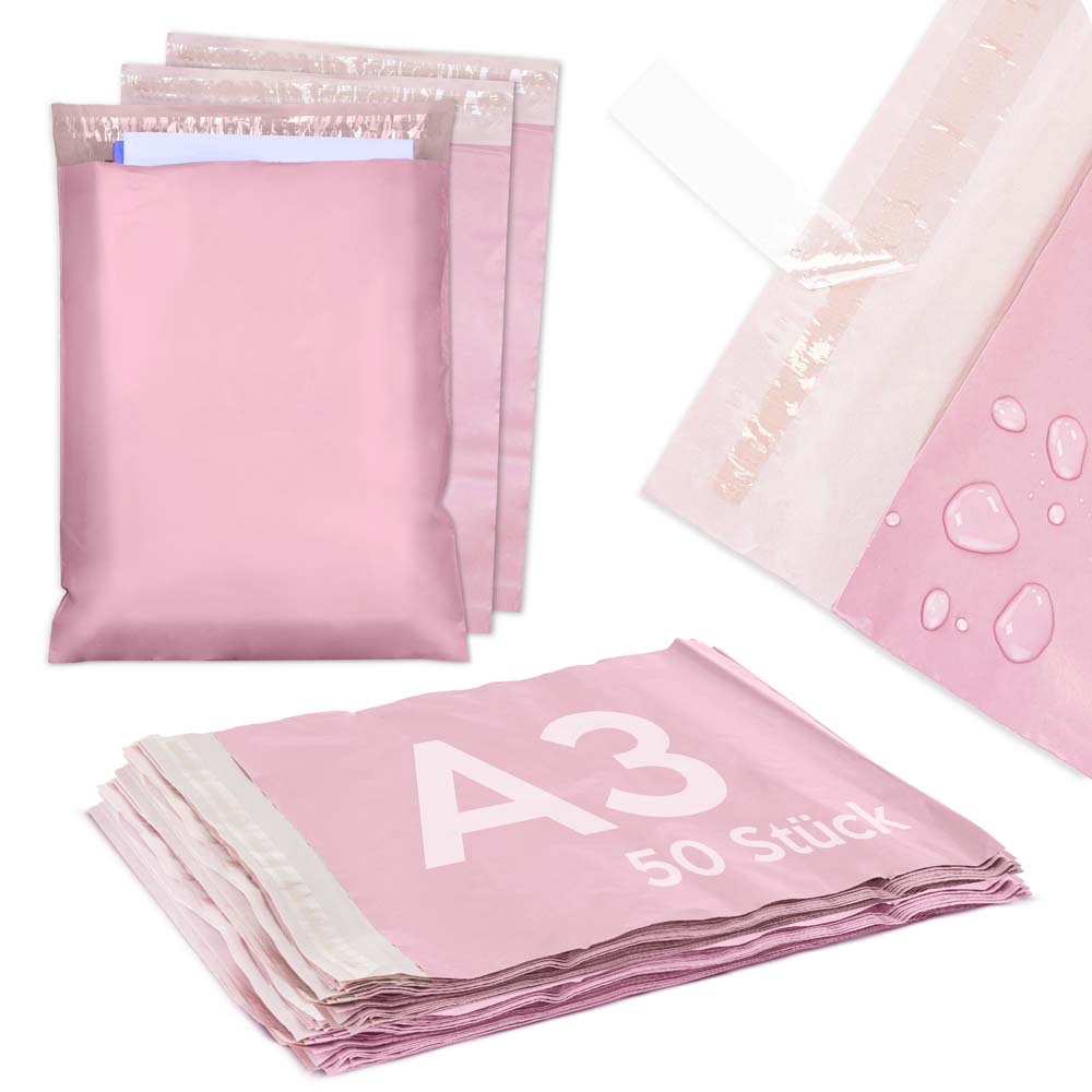 Versandbeutel Plastik Versandtaschen A3 310x420mm 50 Stk. ROSA