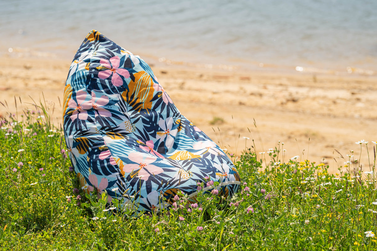 Bean Bag Sitzsack, 80 x 80 x 120 cm, Sitzkissen, mit Tragegriff Boden, Sitzsack Bubibag mit Füllung Beigefarbene Blumen