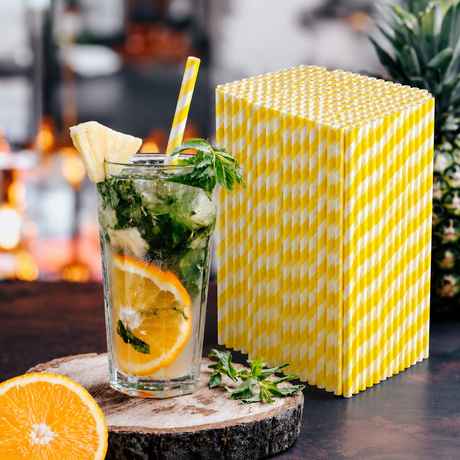 Papierstrohhalme, gelb gestreift 20 cm - 250 Stück