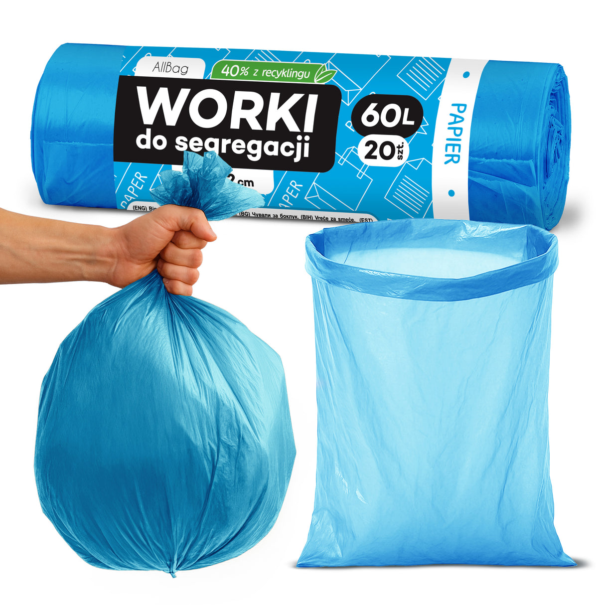 Blaue Recycelte Müllbeutel 60L