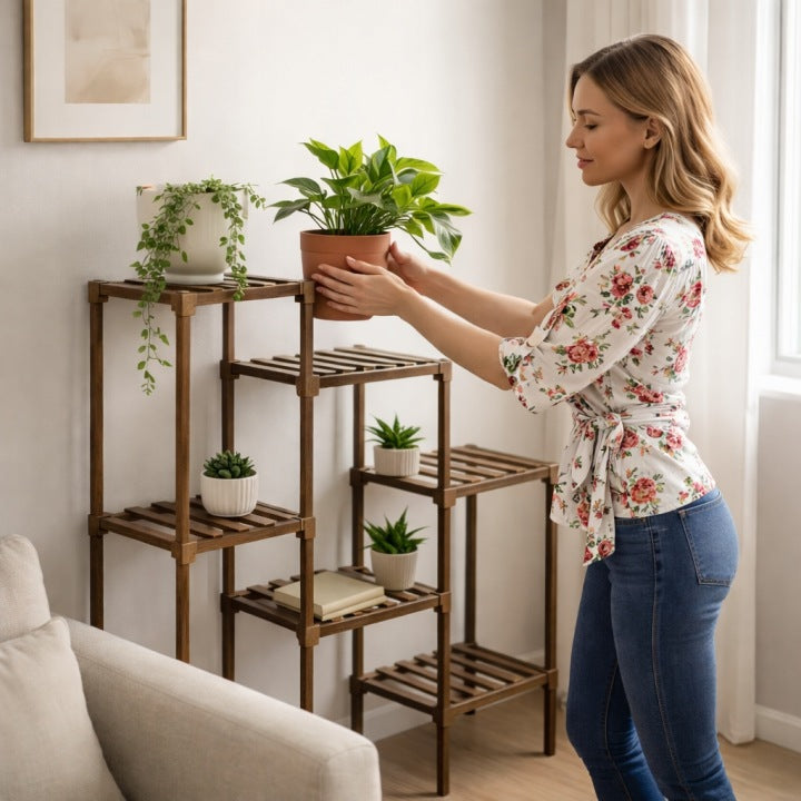 Mehrstufiges Pflanzenregal aus Holz Blumenständer