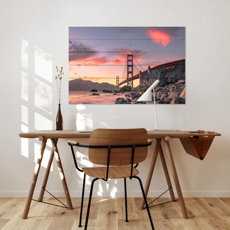 Wanddeko Holz - Sunset Over Golden Gate Bridge