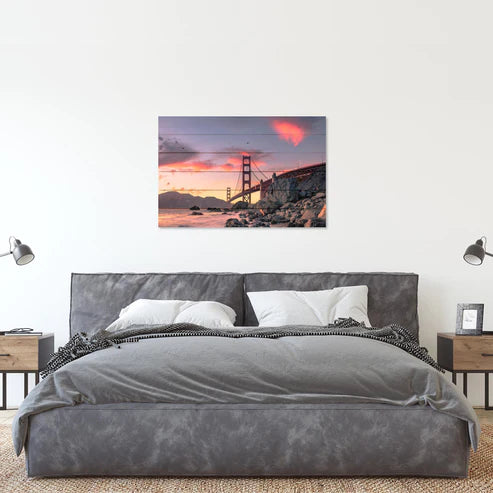 Wanddeko Holz - Sunset Over Golden Gate Bridge