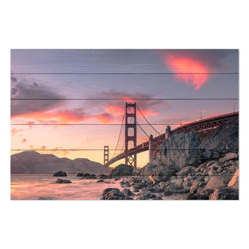 Wanddeko Holz - Sunset Over Golden Gate Bridge