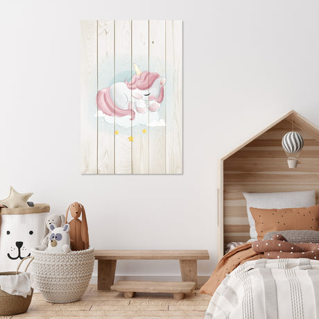 Wanddeko Holz - Sweet Unicorn Sleeping Cloud