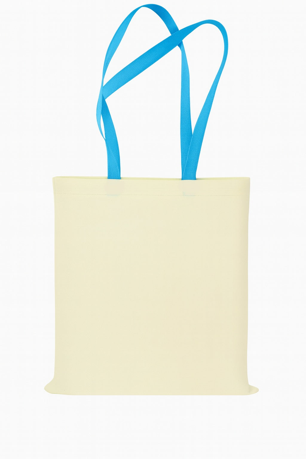 Baumwolltasche 38x42 cm Ecru mit blauen Henkeln
