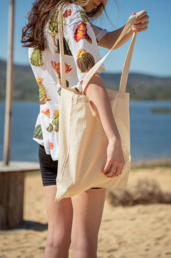 Baumwolltasche Ecru 380x420 mm 220 g langer Griff