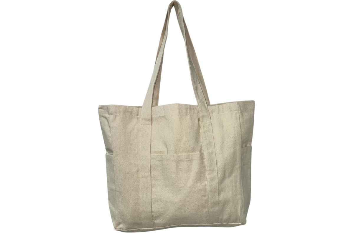 Baumwolltasche Ecru mit Taschen 380x100x100x350 mm 320 g