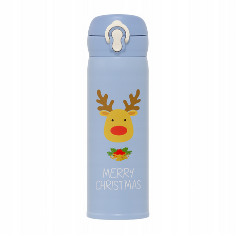 Weihnachtsblauer Rentier-Thermobecher, 500 ml