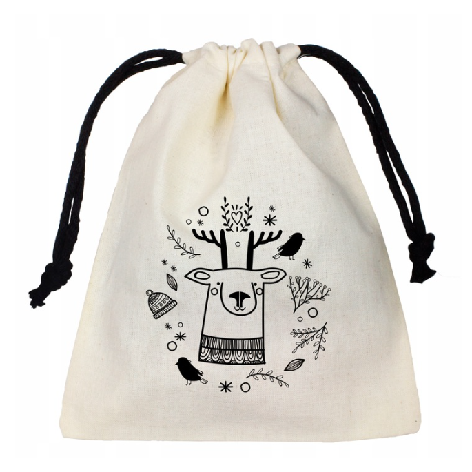 Weihnachts-Baumwollbeutel 10x15cm 220g RENTIER schwarz Kordel