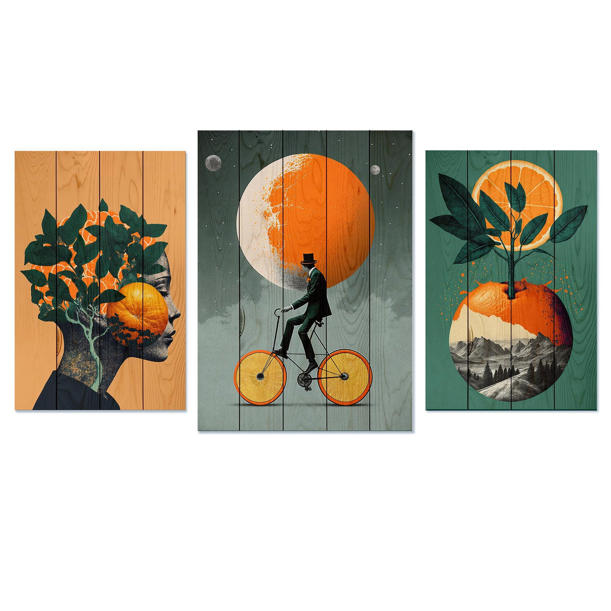 Wanddeko Holz Triptychon - Orange Fantasies