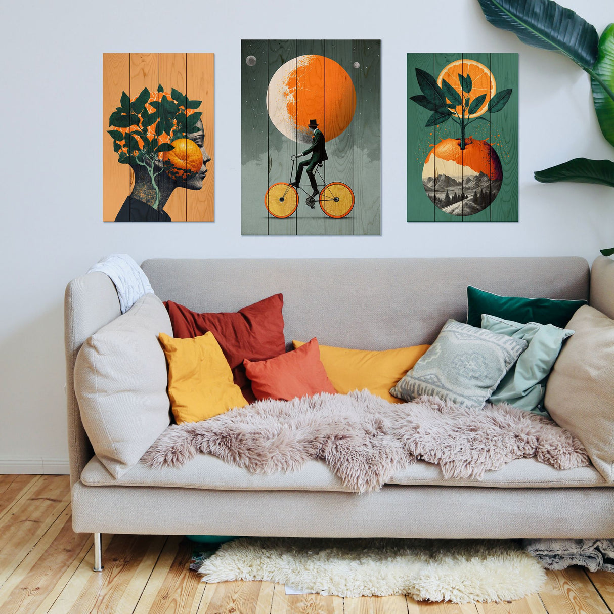 Wanddeko Holz Triptychon - Orange Fantasies