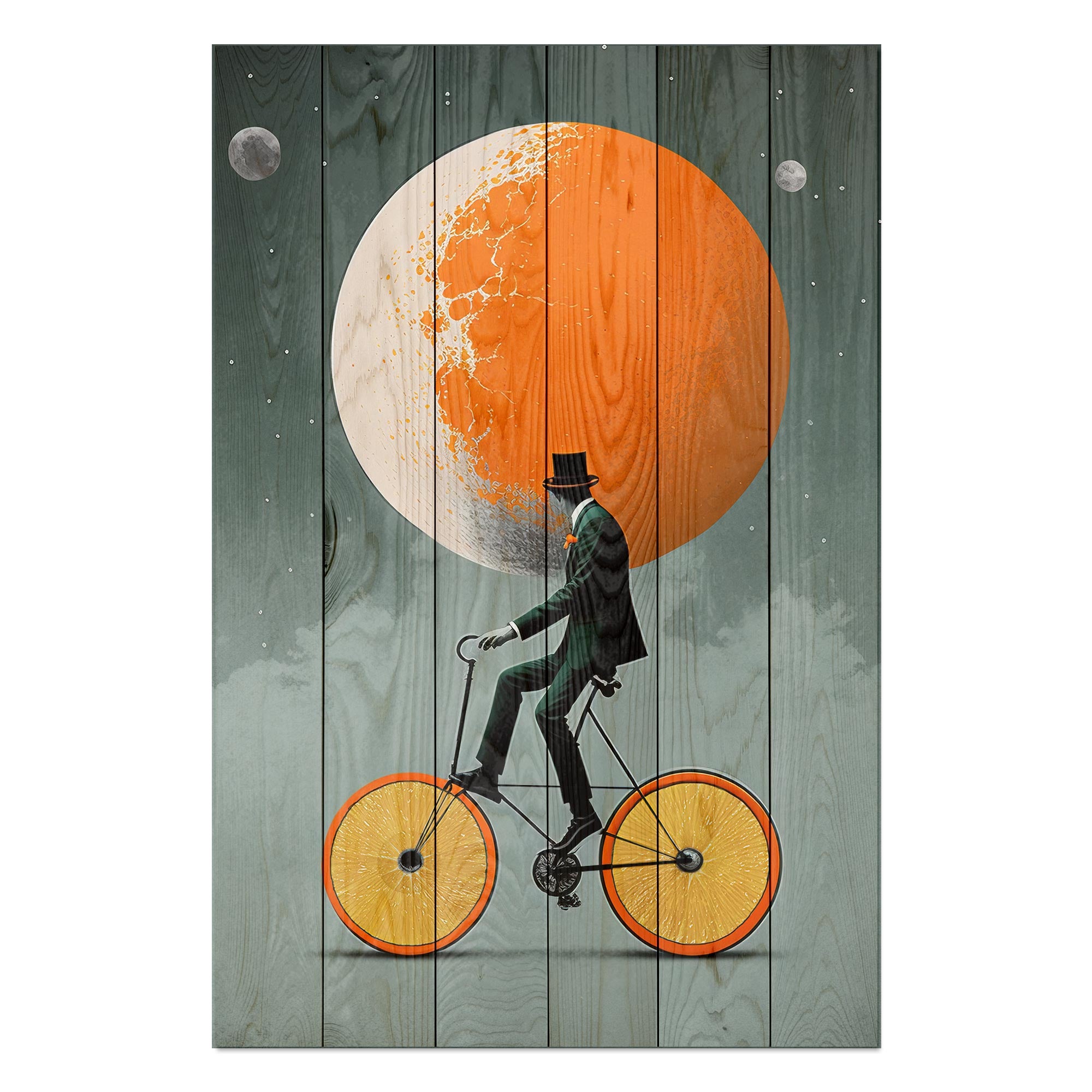 Wanddeko Holz - Vintage orange moon