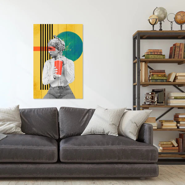 Wanddeko Holz - Vintage Woman with Drink