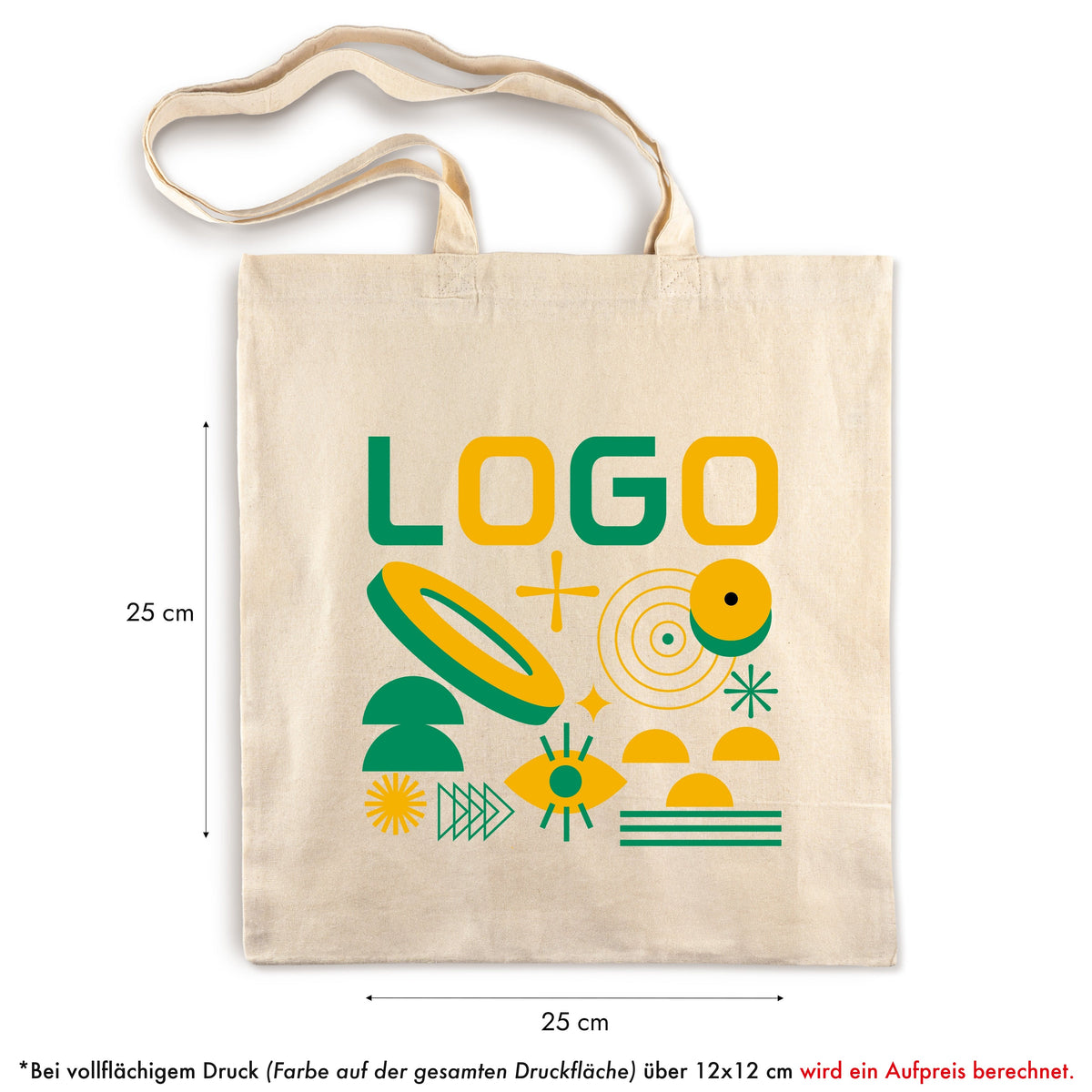 Bedruckte Baumwolltasche: Vollflächiger Druck über 12 × 12 cm gegen Aufpreis [mat:mat-tasche-70:extra:apla]