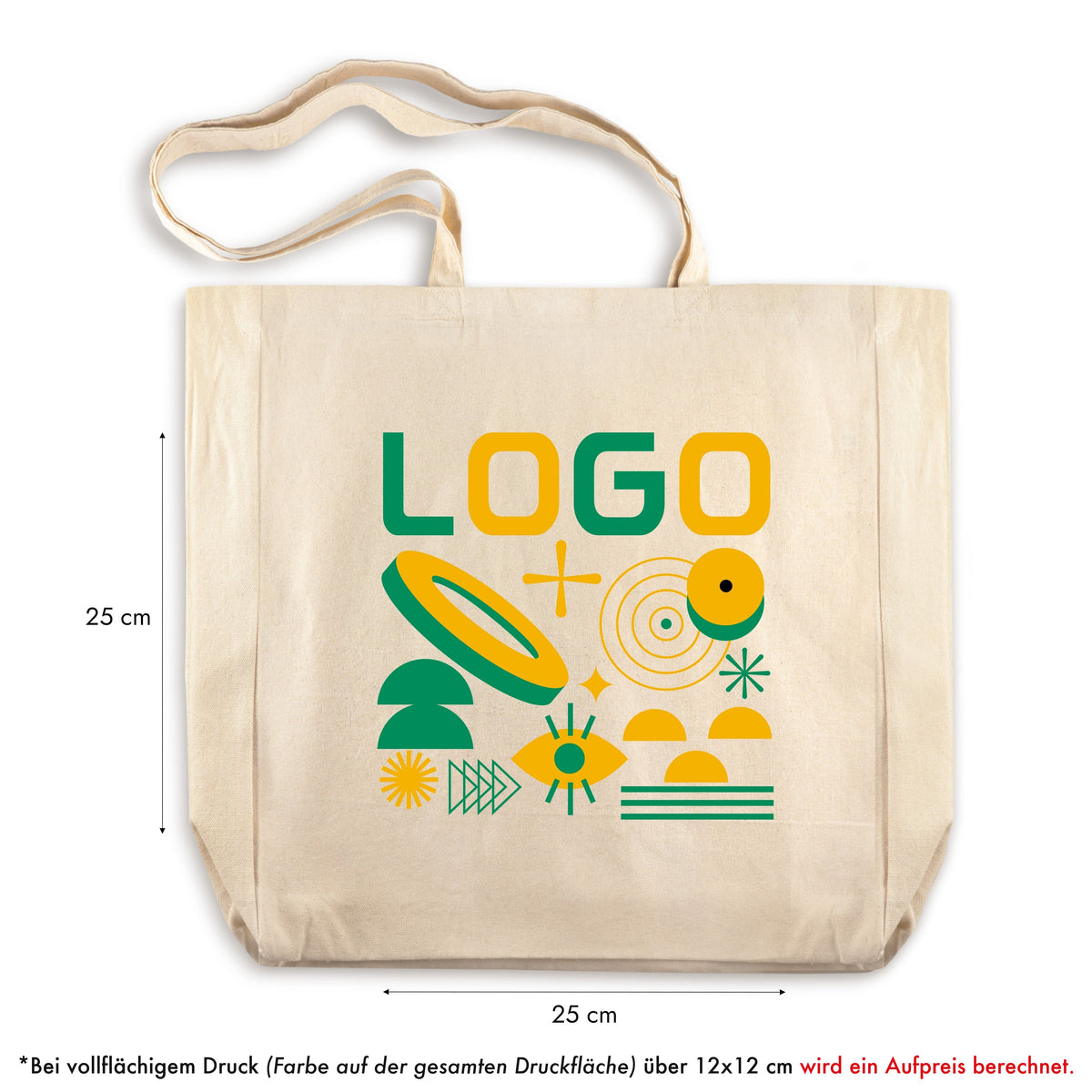 Bedruckte Baumwolltasche mit Boden und Seitenfalten: Vollflächiger Druck über 12 × 12 cm gegen Aufpreis [mat:mat-tasche-falten:extra:apla]