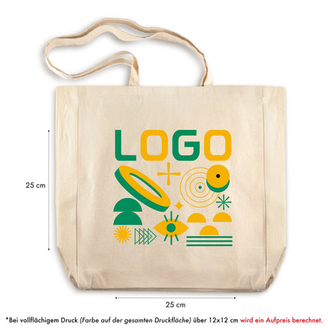 Bedruckte Baumwolltasche mit Boden und Seitenfalten: Vollflächiger Druck über 12 × 12 cm gegen Aufpreis [mat:mat-tasche-falten:extra:apla]