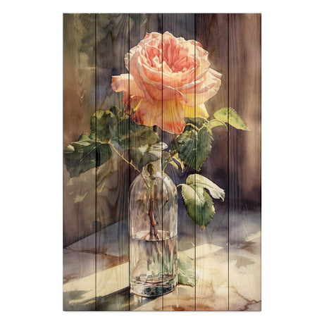 Wanddeko Holz - Watercolor vintage rose
