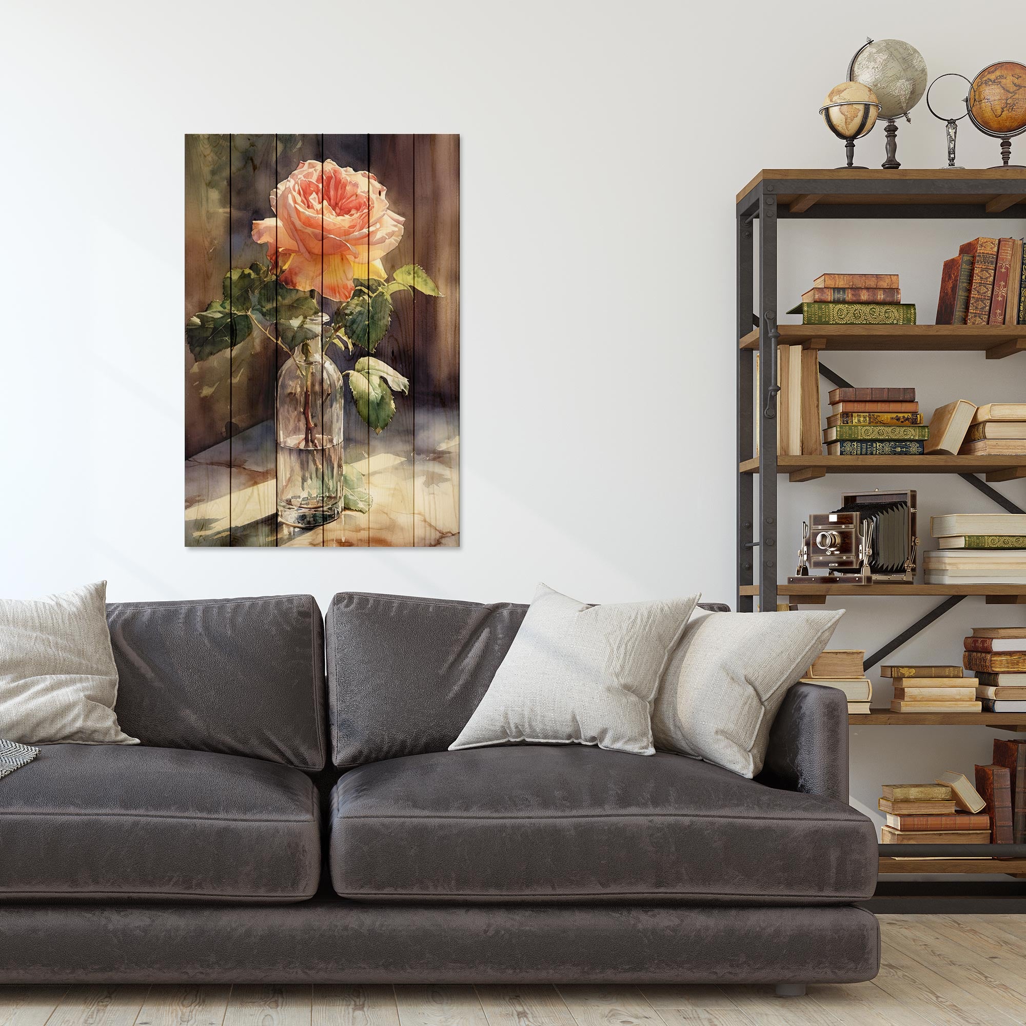 Wanddeko Holz - Watercolor vintage rose