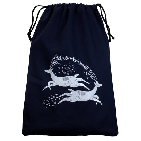 Weihnachts-Baumwolltasche 190x370mm Marineblau mit Rentier-Print