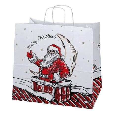 Weihnachtspapiertüte 400x180x390 mm Weihnachtsmann und Elf