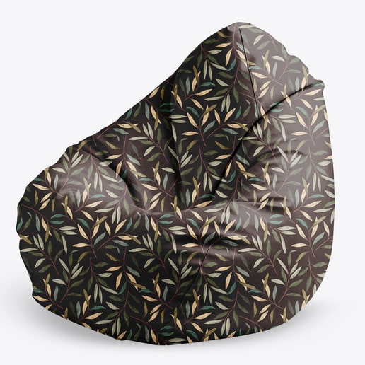 Bean Bag Sitzsack, 80 x 80 x 120 cm, Sitzkissen, mit Tragegriff Boden, Sitzsack Bubibag mit Füllung Retro Leaves