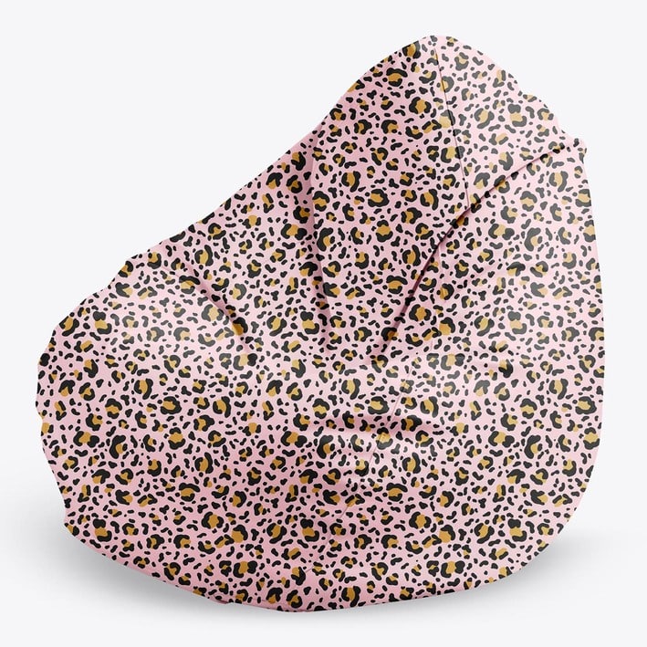 Bean Bag Sitzsack, 80 x 80 x 120 cm, Sitzkissen, mit Tragegriff Boden, Sitzsack Bubibag mit Füllung Leopard Rosa