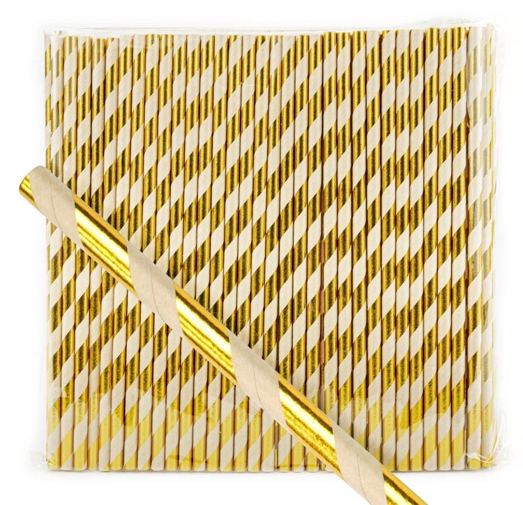 Papierstrohhalme Glänzende goldene Streifen 250 Stück KRAFT - AllBags