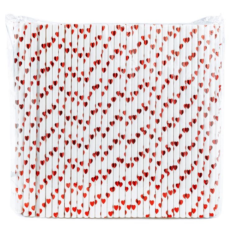 Papierstrohhalme Glänzende rote Herzen 250 Stück - AllBags