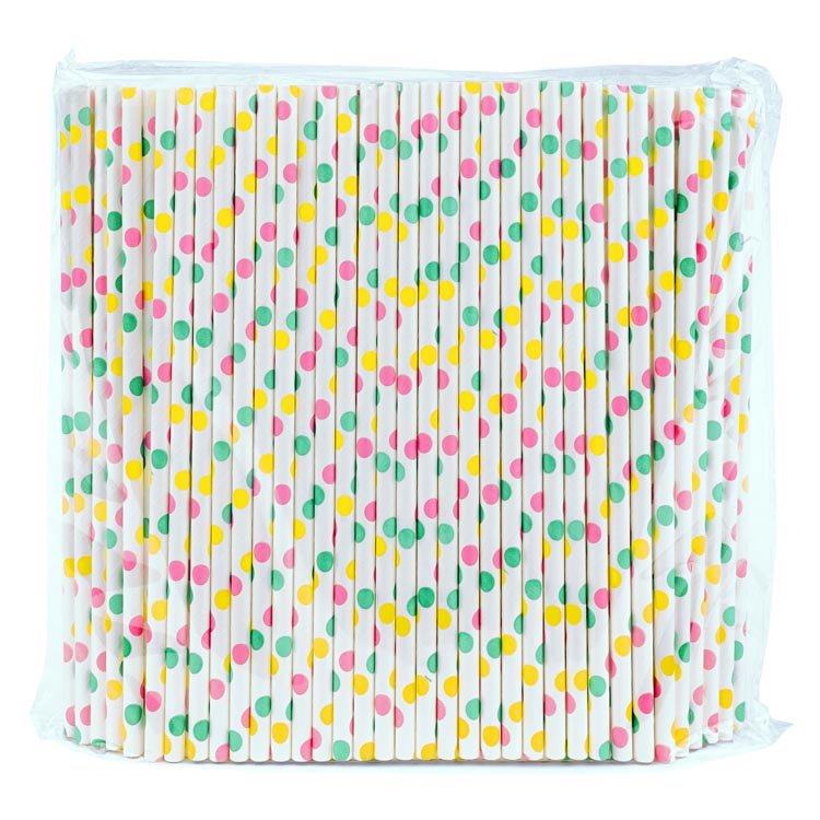 Papierstrohhalme Weiß mit farbigen Punkten 250 Stück
