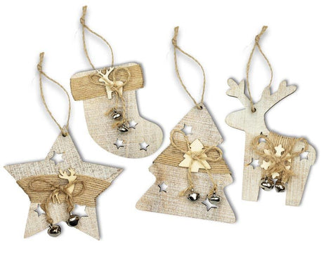 Tannenbaumschmuck Holz-Anhänger Set 4er - Weihnachtsbaumschmuck zum Dekorieren