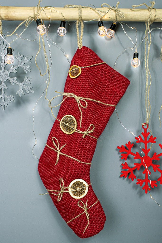 Weihnachtsstrumpf Weihnachten Jutesocke Rot 43cm - AllBags